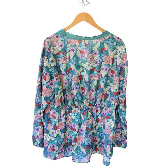 Matilda Jane Kookaburra Floral Print Crochet Trim Peasant Top XXL - Picture 4 of 7
